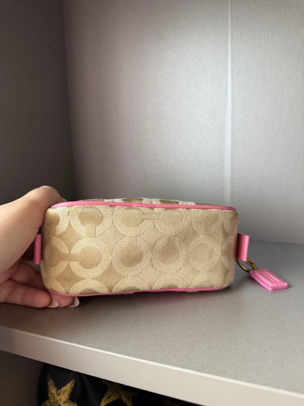 Coach Beige Signature Canvas Cosmetic Pouch with Pinky Poppy Chan - Picture 3 of 5